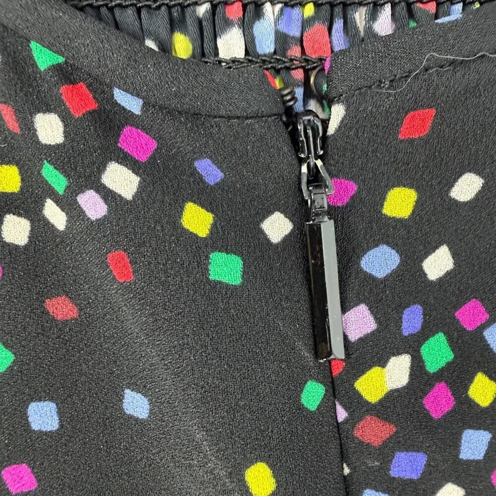 Kate Spade Confetti Pop Smocked Midi Dress Black Multicolor Cheer Size 4